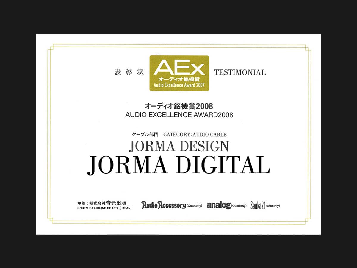 Jorma Digital - Audio Excellence 2008 Award